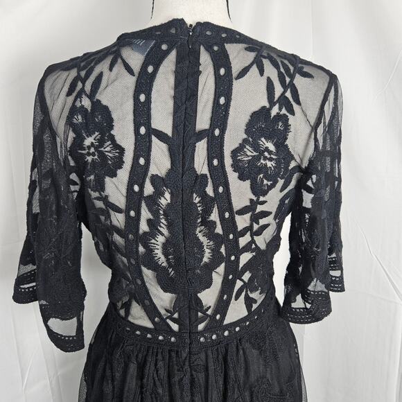 Lily Rain Romper Women Small Black Lace Floral Deep V Short Sleeve Boho Gothic - Picture 6 of 12